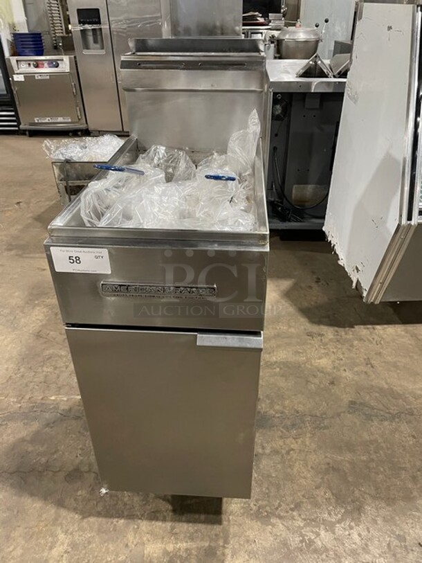 All Stainless Steel! American Range Natural Gas Powered Deep Fat Fryer! With Frying Baskets! On Legs! Model: AF-35/50 SN: 180412-CO2971! - Item #1145494