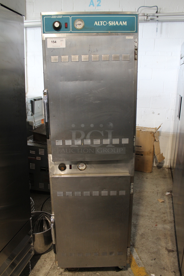 Alto Shaam 1000-UP Stainless Steel Commercial Heated Holding Cabinet on Commercial Casters. 208/240 Volts, 1 Phase. 