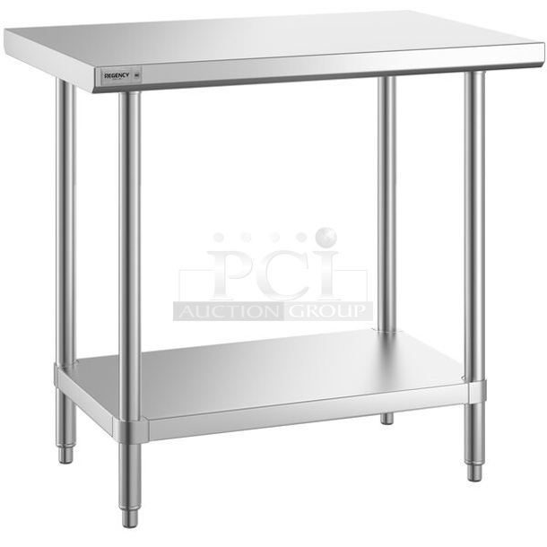 BRAND NEW SCRATCH AND DENT! Regency 600TSS2436S Spec Line 24" x 36" 14 Gauge Stainless Steel Commercial Work Table with Undershelf