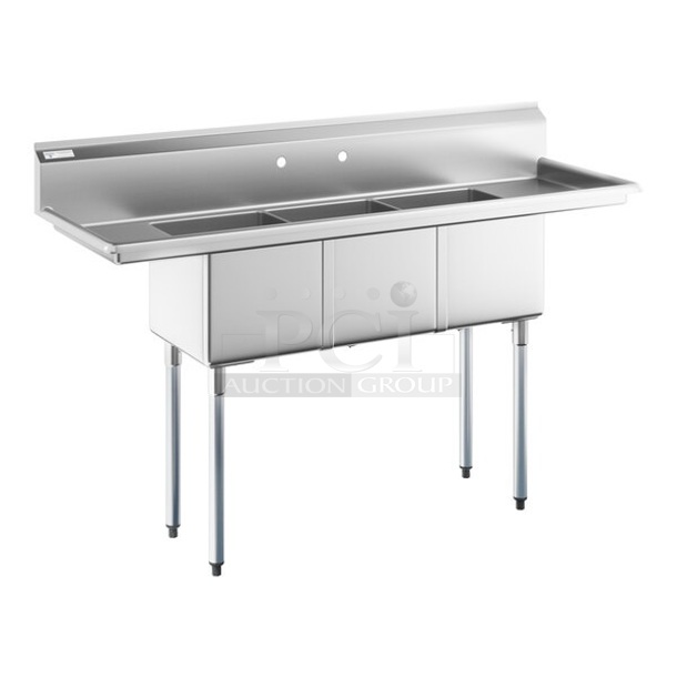 BRAND NEW SCRATCH AND DENT! Steelton 522CS31416LR Stainless Steel 3 Bay Sink w/ Dual Drain Boards. No Legs. 