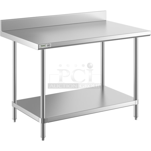 BRAND NEW SCRATCH AND DENT! Regency 600TSB3048S 30" x 48" 16-Gauge Stainless Steel Commercial Work Table with 4" Backsplash and Undershelf