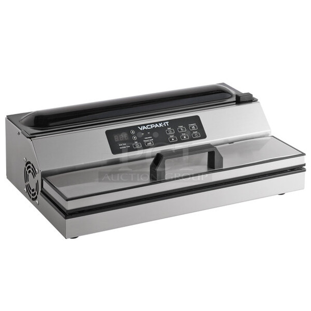 BRAND NEW SCRATCH AND DENT! VacPak-It 186VME12SS Stainless Steel External Vacuum Packaging Machine with 12" Seal Bar. 120 Volts, 1 Phase. Tested and Working!