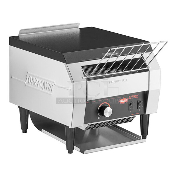 BRAND NEW SCRATCH AND DENT! Hatco TQ-10 Stainless Steel Commercial Countertop Toast Qwik Conveyor Toaster - 2" Opening. 208 Volts, 1 Phase. 