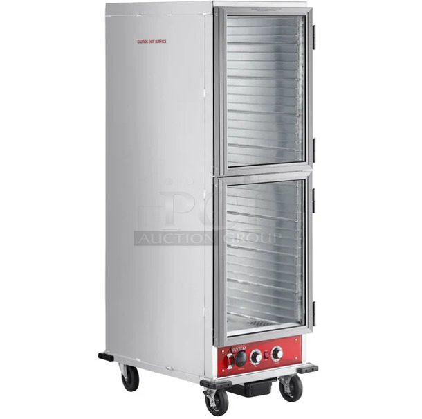 BRAND NEW SCRATCH AND DENT!  Avantco 177HPI1836DC Metal Commercial  Full Size Insulated Heated Holding / Proofing Cabinet with Clear Dutch Doors on Commercial Casters. 120 Volts, 1 Phase. - Item #1127608