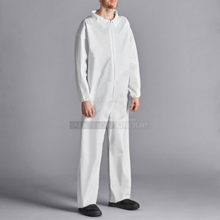 BRAND NEW SCRATCH AND DENT! Lavex 167MS002MCXL White 53 GSM Heavy Weight Microporous Polypropylene Zipper Front Long Sleeve Coveralls with Elastic Wrists and Ankles - XL - 25/Case