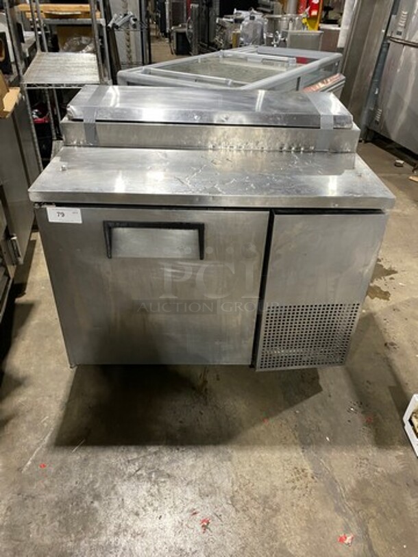True Commercial Refrigerated Pizza Prep Table! With Single Door Storage Space! All Stainless Steel! On Casters! Model: TPP44 SN: 5365424 115V 60HZ 1 Phase