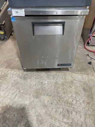 True Commercial Single Door Refrigerated Lowboy/Worktop Cooler! With Poly Coated Rack! All Stainless Steel! On Casters! 115V 1 Phase! Model: TUC-27 SN: 7303590!
