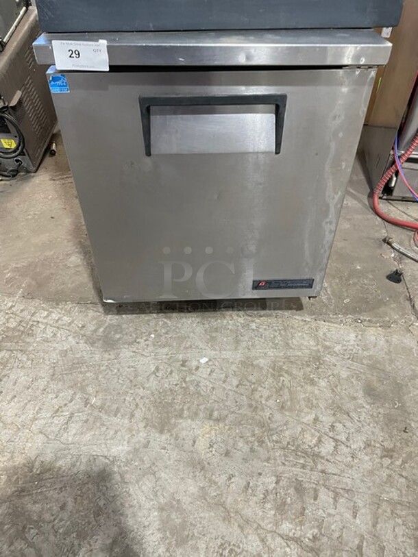 True Commercial Single Door Refrigerated Lowboy/Worktop Cooler! With Poly Coated Rack! All Stainless Steel! On Casters! 115V 1 Phase! Model: TUC-27 SN: 7303590! - Item #1146536