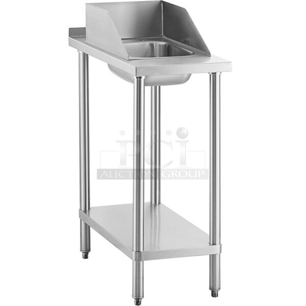 BRAND NEW SCRATCH & DENT! Regency 600TBSDM1530 30" x 15" 18 Gauge Type 304 Stainless Steel Filler Table with Drop-In Sink. May be missing parts. 30 x 15 x 41 3/4