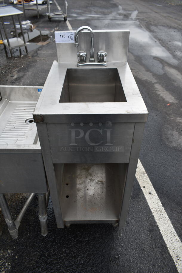 Stainless Steel Commercial Single Bay Sink w/ Faucet and Handles.