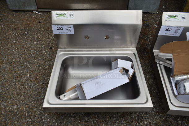 BRAND NEW SCRATCH AND DENT! Regency 600HS17 Stainless Steel Commercial Single Bay Wall Mount Sink w/ Faucet and Wall Mount.
