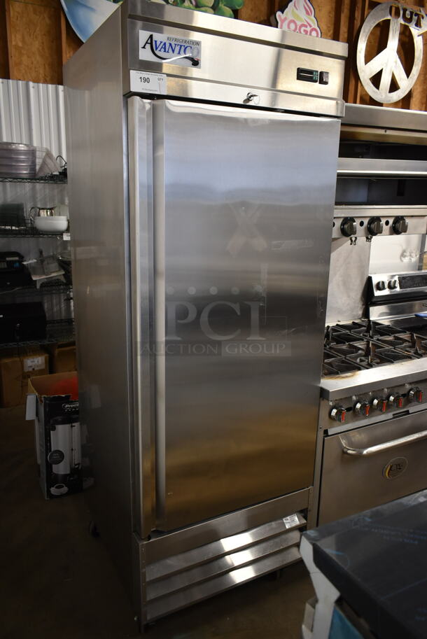 Avantco 178SS1FHC Stainless Steel Commercial Single Door Reach In Freezer w/ Poly Coated Racks on Commercial Casters. 115 Volts, 1 Phase. Tested and Working!