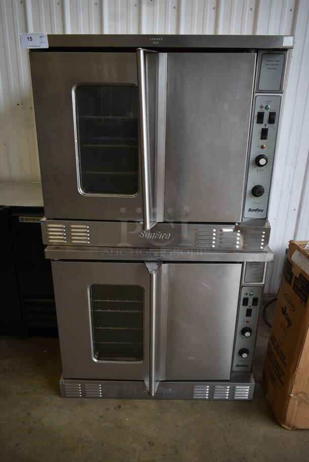 2 Garland SunFire Stainless Steel Commercial Natural Gas Powered Full Size Convection Ovens w/ View Through Door, Solid Door, Metal Oven Racks and Thermostatic Controls. 2 Times Your Bid!