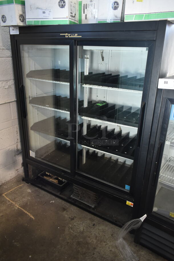 2013 True GDM-41SL-60-HC-LD ENERGY STAR Metal Commercial 2 Door Reach In Cooler Merchandiser w/ Poly Coated Racks. 115 Volts, 1 Phase. Tested and Powers On But Does Not Get Cold
