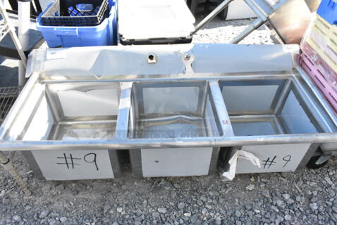 Regency 600S31717 60" 16 Gauge Stainless Steel Three-Compartment Commercial Sink - 17" x 17" x 12" Bowls. No Legs.
