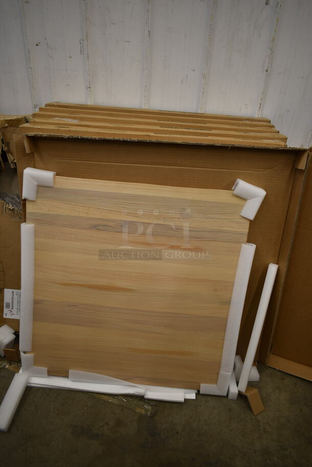 6 BRAND NEW IN BOX! Lancaster Table & Seating 30"x30" Solid Wood Live Edge Tabletop. 6 Times Your Bid!