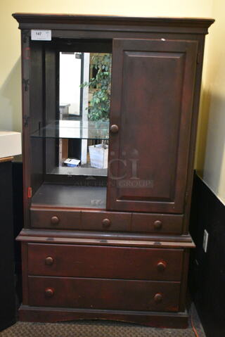 Wooden Cabinet w/ Drawers. Missing Door. (check in) 