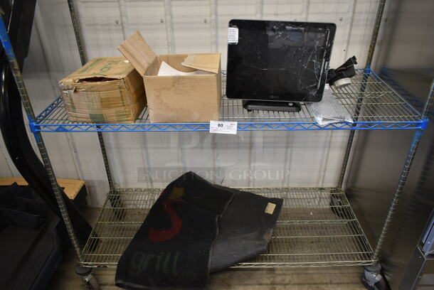 ALL ONE MONEY! Lot of 2 Tiers of Various Items Including POS Monitor and Floor Mat.
