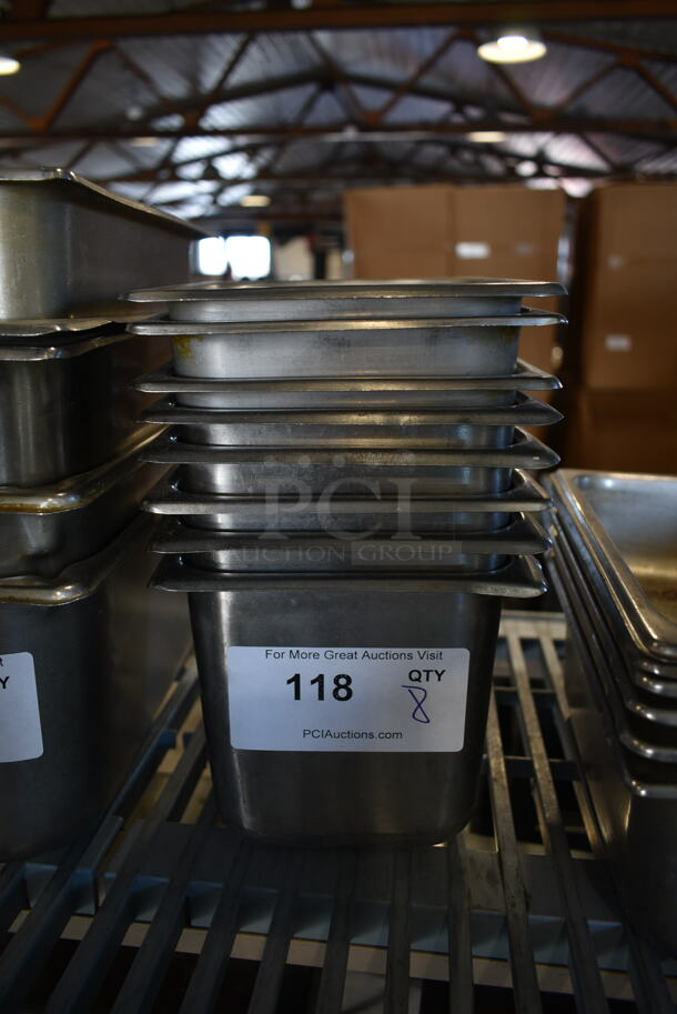 8 Stainless Steel 1/6 Size Drop In Bins. Includes 1/6x6. 8 Times Your Bid!