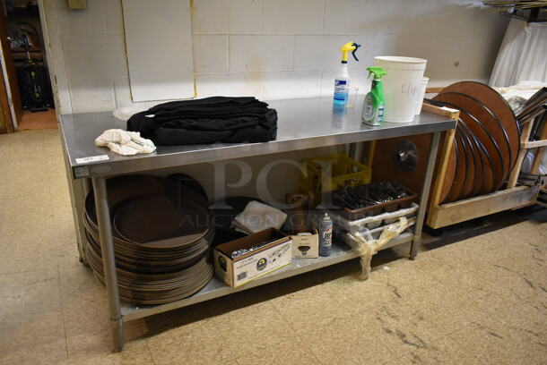 Stainless Steel Table w/ Under Shelf and Contents Including Oval Serving Trays. (hallway)