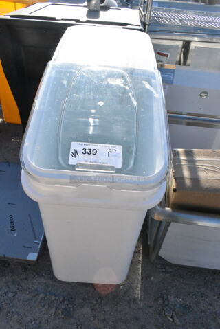 BRAND NEW SCRATCH AND DENT! White Poly Ingredient Bin on Commercial Casters. 