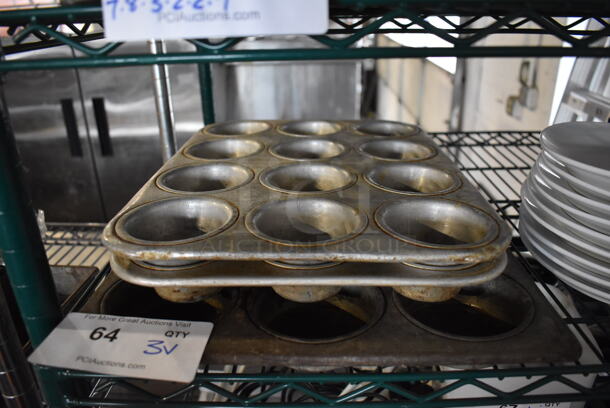 3 Various 12 Cup Metal Muffin Baking Pans. 13x18x1, 10x15x1.5. 3 Times Your Bid!