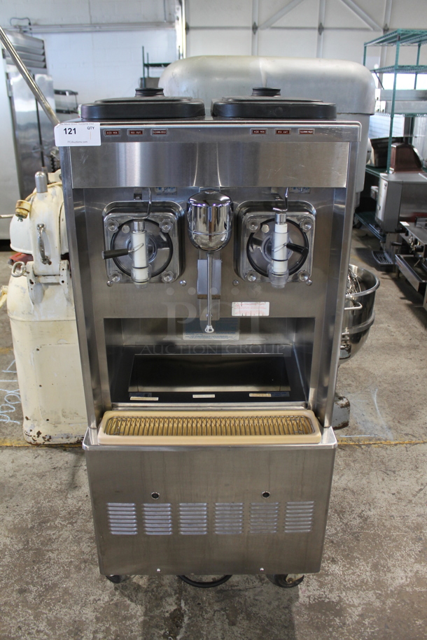 2012 Taylor 342D-27 Stainless Steel Commercial Floor Style Air Cooled 2 Flavor Frozen Beverage Machine w/ Drink Mixer Attachment on Commercial Casters. 208-230 Volts, 1 Phase.
