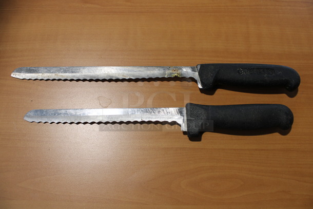 2 Sharpened Stainless Steel Serrated Knives. 13", 15". 2 Times Your Bid!