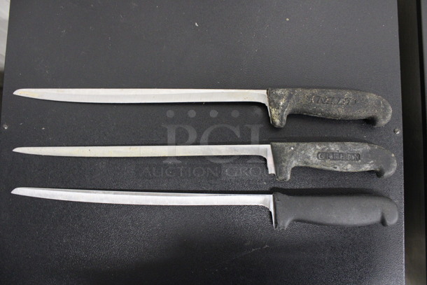 3 Sharpened Stainless Steel Sashimi Knives. Includes 17". 3 Times Your Bid! 