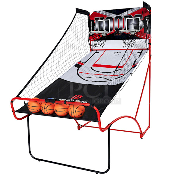 MD Sports EZ Fold Indoor Dual Shot 81" Arcade Basketball Game, LED Scorer, Black/Red,  8 game options and stadium sound effects, (4) 7" rubber Balls + Air Pump & Needle