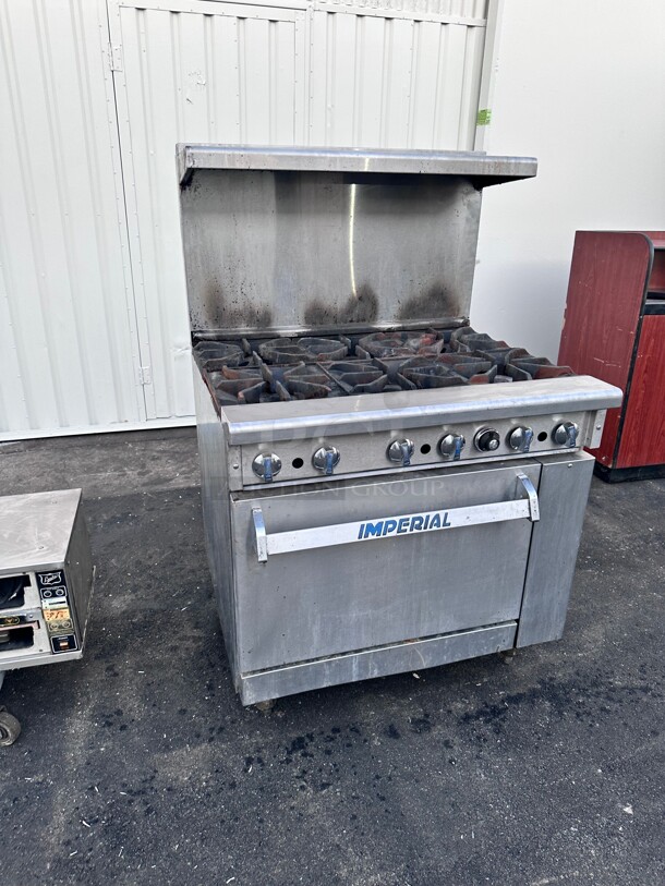Certified Working Imperial IR-6 36 inch Restaurant Range with 6 Open Gas Burners & Standard Oven NSF 