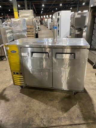 Atosa Commercial Single Tower Kegerator Cooler! With 2 Beer Taps! With 2 Door Underneath Storage Space! All Stainless Steel! 115V 1Phase! Model MKC58 Serial MKC58AUS100318091600C40018!