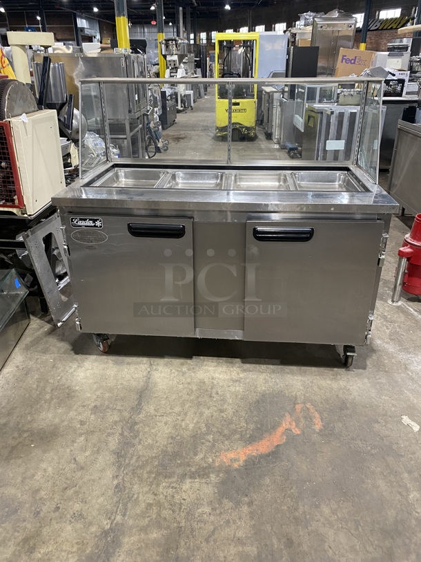 Nice! Leader Refrigerated Mega Top Sandwich Prep Table! With Sneeze Guard! With 2 Door Underneath Storage Space! Model ESLM60S/C! 115v 1ph!  On Casters!