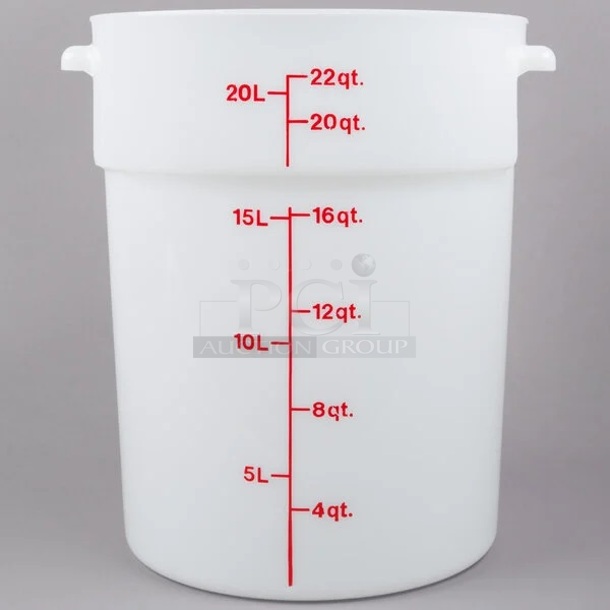 Box of 6 BRAND NEW SCRATCH AND DENT! Cambro RFS22148 22 Qt. White Round Polyethylene Food Storage Container