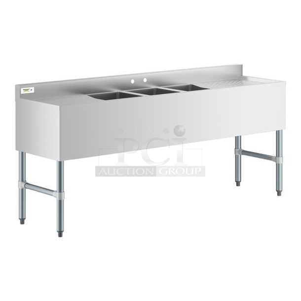 BRAND NEW SCRATCH AND DENT! Regency 600B31014219 3 Bowl Underbar Sink with Two Large Drainboards - 72" x 18 3/4"