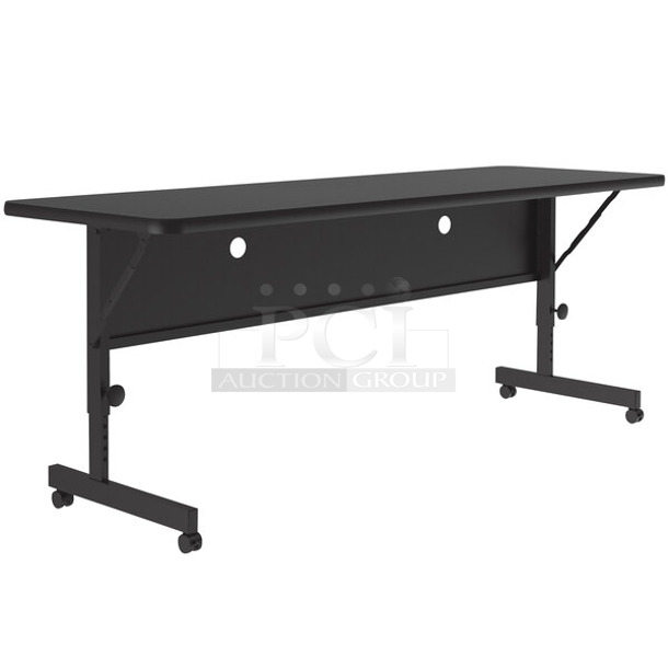 6 BRAND NEW SCRATCH AND DENT! FT2460-07 Correll 384FT2460BK Deluxe Flip Top Table, 24" x 60" High Pressure Adjustable Height, Black Granite. 6 Times Your Bid!