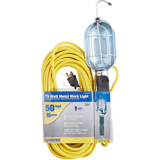 3 BRAND NEW! Voltec 08-00185 Incandescent Trouble Light with Metal Shade and Hanging Hook - 50' 16/3 Cord, 75W Bulb Rating. 3 Times Your Bid!