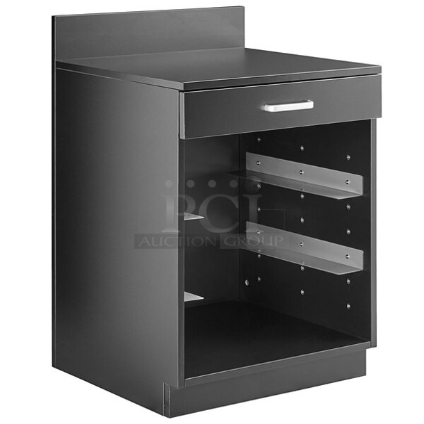 BRAND NEW SCRATCH AND DENT! Lancaster Table & Seating 164WAITRS5BK 24" Black Waitress Station with Drawer and 4 Adjustable Stainless Steel Rack Holders