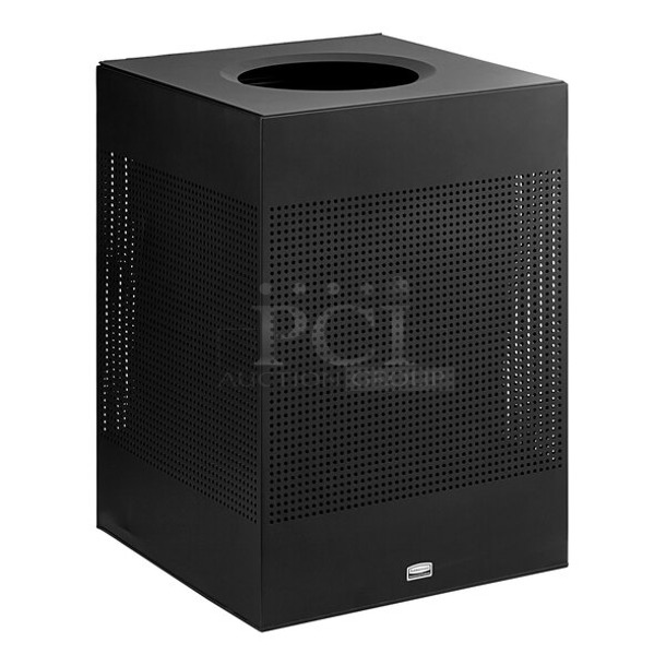 BRAND NEW SCRATCH AND DENT! Rubbermaid FGSC22EPLTBK Silhouettes Black Steel Designer Square Waste Receptacle - 40 Gallon