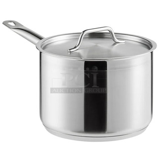 4 BRAND NEW SCRATCH AND DENT! Vigor 473SSAUCP4 SS1 Series 4 Qt. Stainless Steel Sauce Pan with Aluminum-Clad Bottom and Cover. 4 Times Your Bid! 