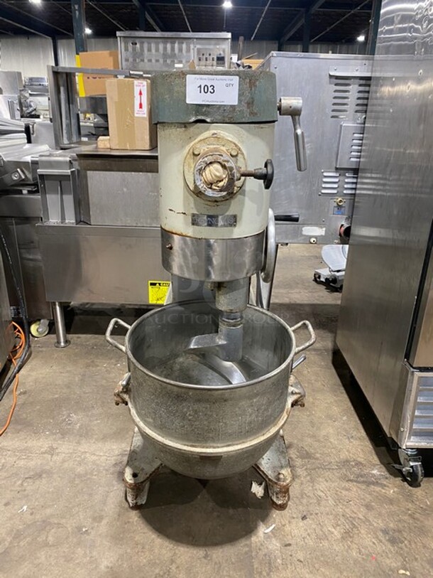 Reynolds Commercial Floor Style 60 Qt. Planetary Mixer! With Bowl! With Dough Hook Attachment! Model 1060 Serial 536HF79! 115V 1Phase! WORKING WHEN REMOVED!