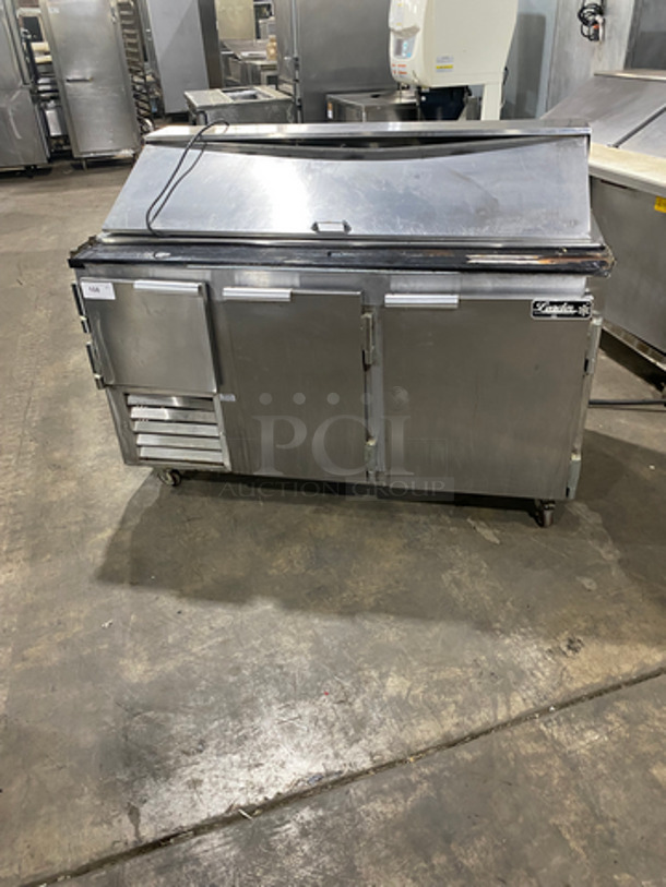 Leader Commercial Refrigerated Sandwich Prep Table! With 3 Door Storage Space Underneath! Poly Coated Racks! All Stainless Steel! Model: LM60SC SN:PS110332 115V 60HZ 1 Phase