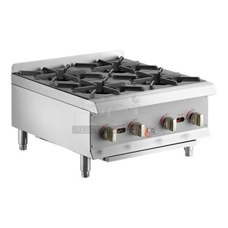 BRAND NEW SCRATCH & DENT! Cooking Performance Group R-CPG-24-NL 4 Burner Gas Countertop Range / Hot Plate - 88,000 BTU. S/N: 2404002579 Dented. Back weld is broken. 	