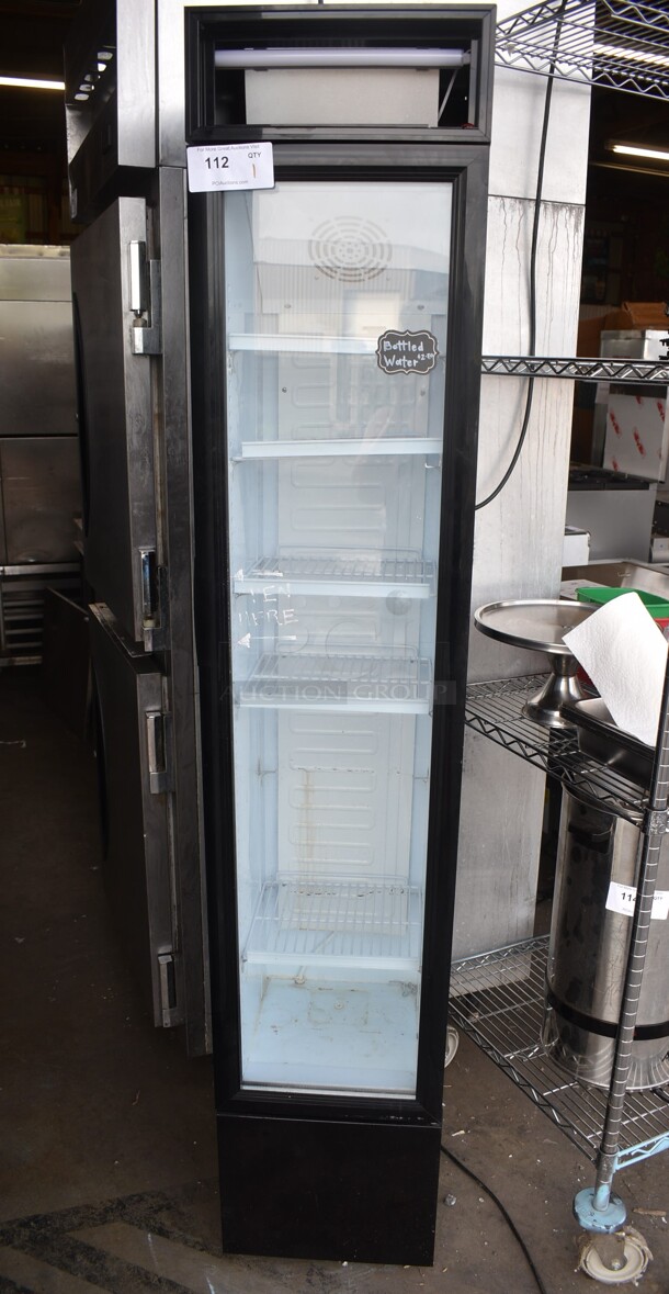 Galaxy SC105B Metal Commercial Single Door Slim Line Reach In Cooler Merchandiser. 110-120 Volts, 1 Phase. Cannot Test Due To Cut Power Cord