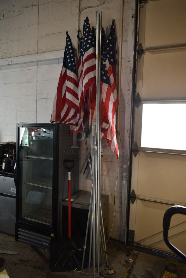 12 Metal Poles; 5 American Flags. 12 Times Your Bid!