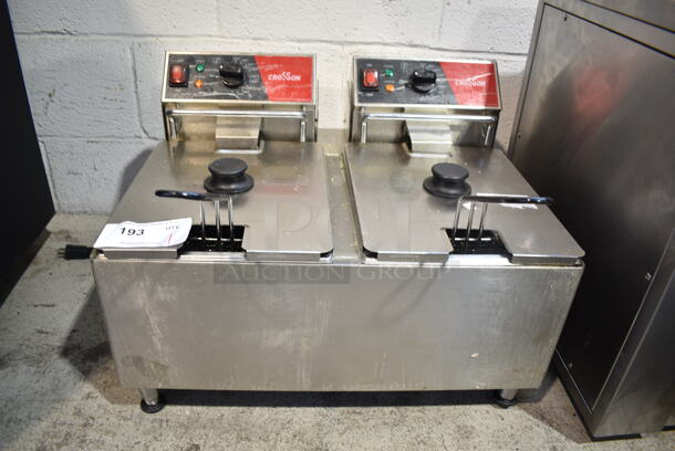 2023 Crosson CF-30 Stainless Steel Commercial Countertop Electric Powered 2 Bay Fryer w/ 2 Metal Fry Baskets. 120 Volts, 1 Phase.