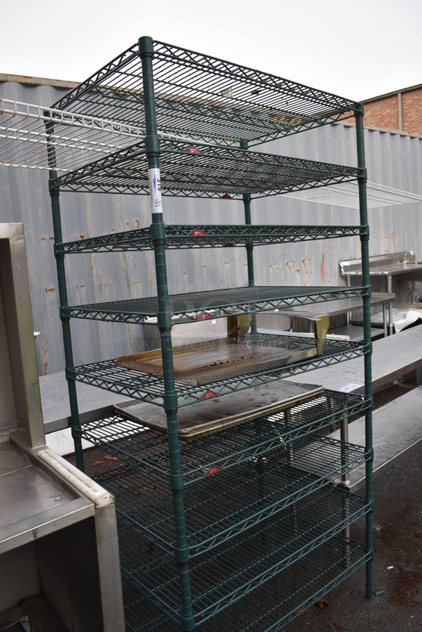 Metro Green Finish 9 Tier Wire Shelving Unit. BUYER MUST DISMANTLE. PCI CANNOT DISMANTLE FOR SHIPPING. PLEASE CONSIDER FREIGHT CHARGES. 36x24x74