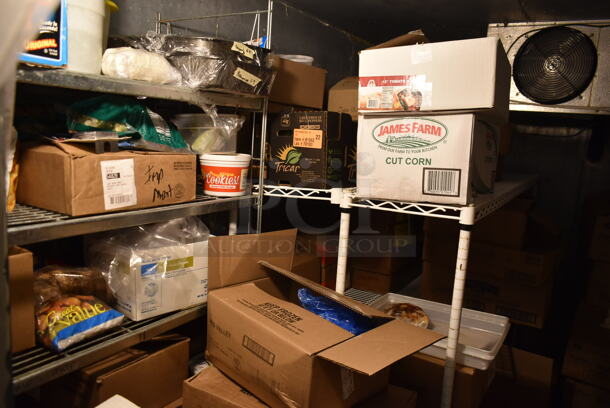 4 Various Shelving Units. Does Not Come w/ Contents. BUYER MUST REMOVE: BUYER MUST DISMANTLE. PCI CANNOT DISMANTLE FOR SHIPPING. PLEASE CONSIDER FREIGHT CHARGES. 4 Times Your Bid! (dish room)