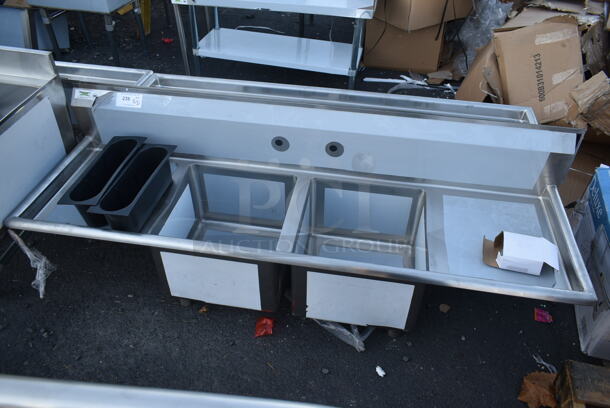 BRAND NEW SCRATCH AND DENT! Regency 600S21717218 Stainless Steel 2 Bay Sink w/ Dual Drain Boards. No Legs. Bays 17x17. Drain Boards 16.5x19.