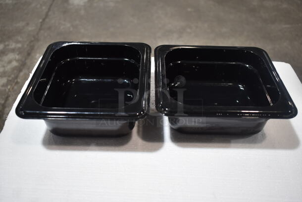 Box of 2 BRAND NEW! Cambro Black Poly 1/6 Size Drop In Bins. 1/6x2